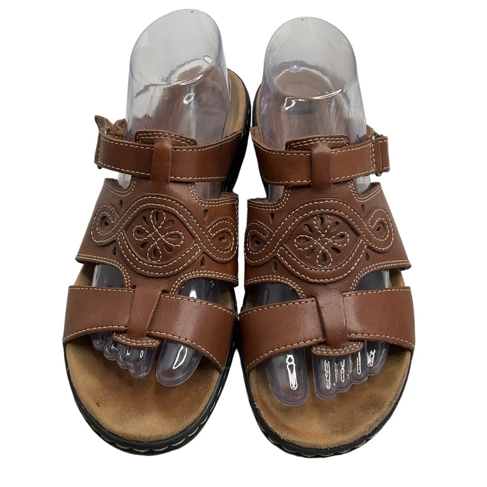 Clarks Leisa Higley Sandal Women 8W Brown Slide Slip On Casual Comfort Leather